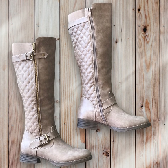 Margo Taupe Quilted Knee High Low Heel Riding Boot - Picture 9 of 9